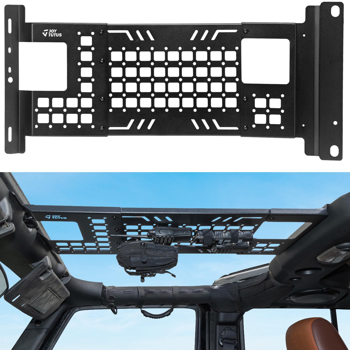 JOYTUTUS front panel installed inside Wrangler JK showing added storage benefit