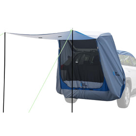 JOYTUTUS front view attached to SUV showing shelter and awning benefit