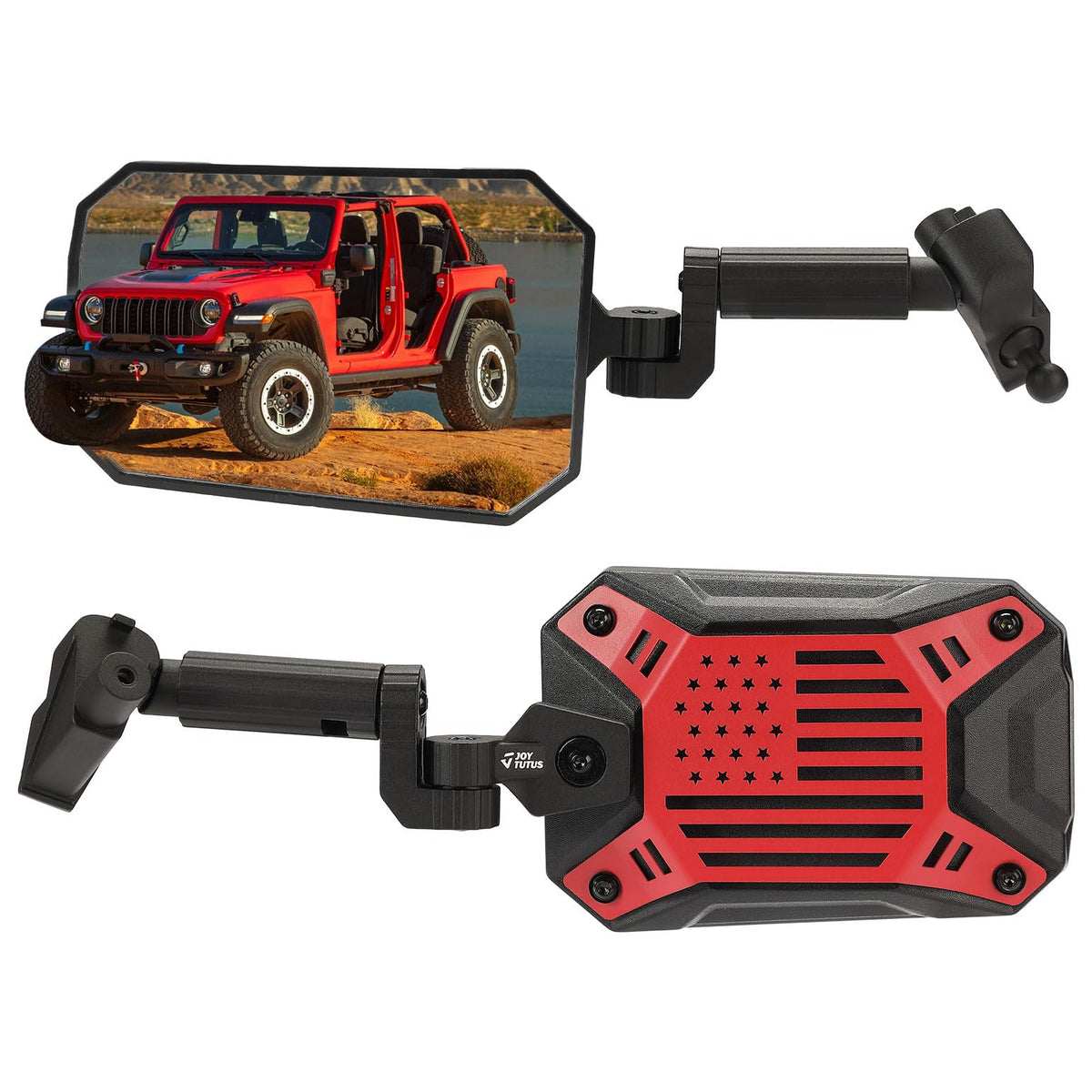 JOYTUTUS front view installed on Wrangler shows wide clear rear vision