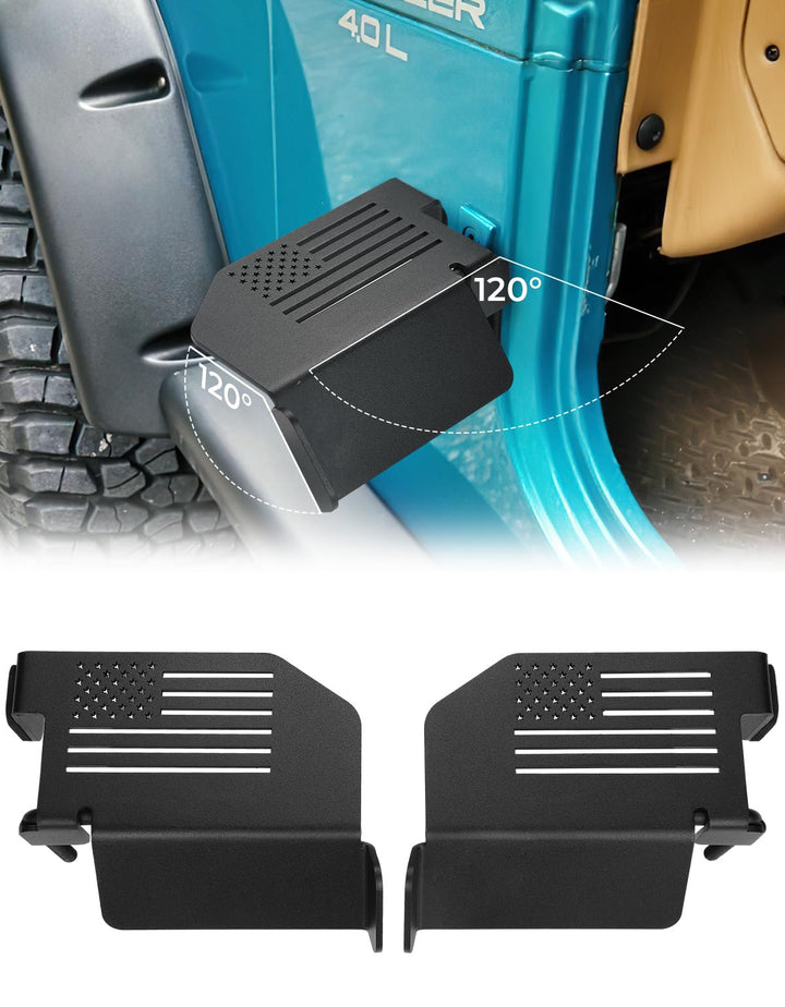 JOYTUTUS front view installed on Wrangler hinge shows secure foot rest and style