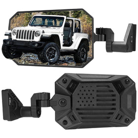 JOYTUTUS front-mounted mirror on Jeep JL showing wide view and stability