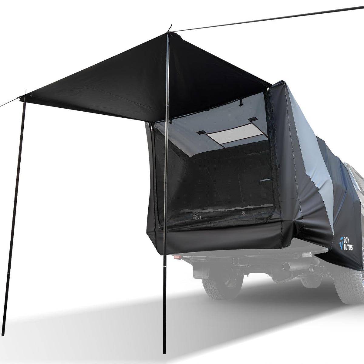 JOYTUTUS front view of truck tent showing full-size installation and shelter