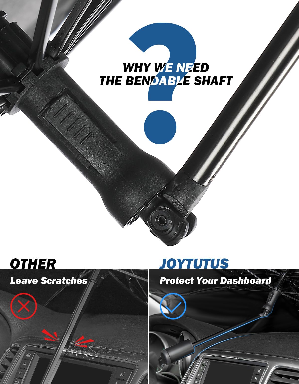 JOYTUTUS handle and bendable shaft detail demonstrating easy rotation and adjustment
