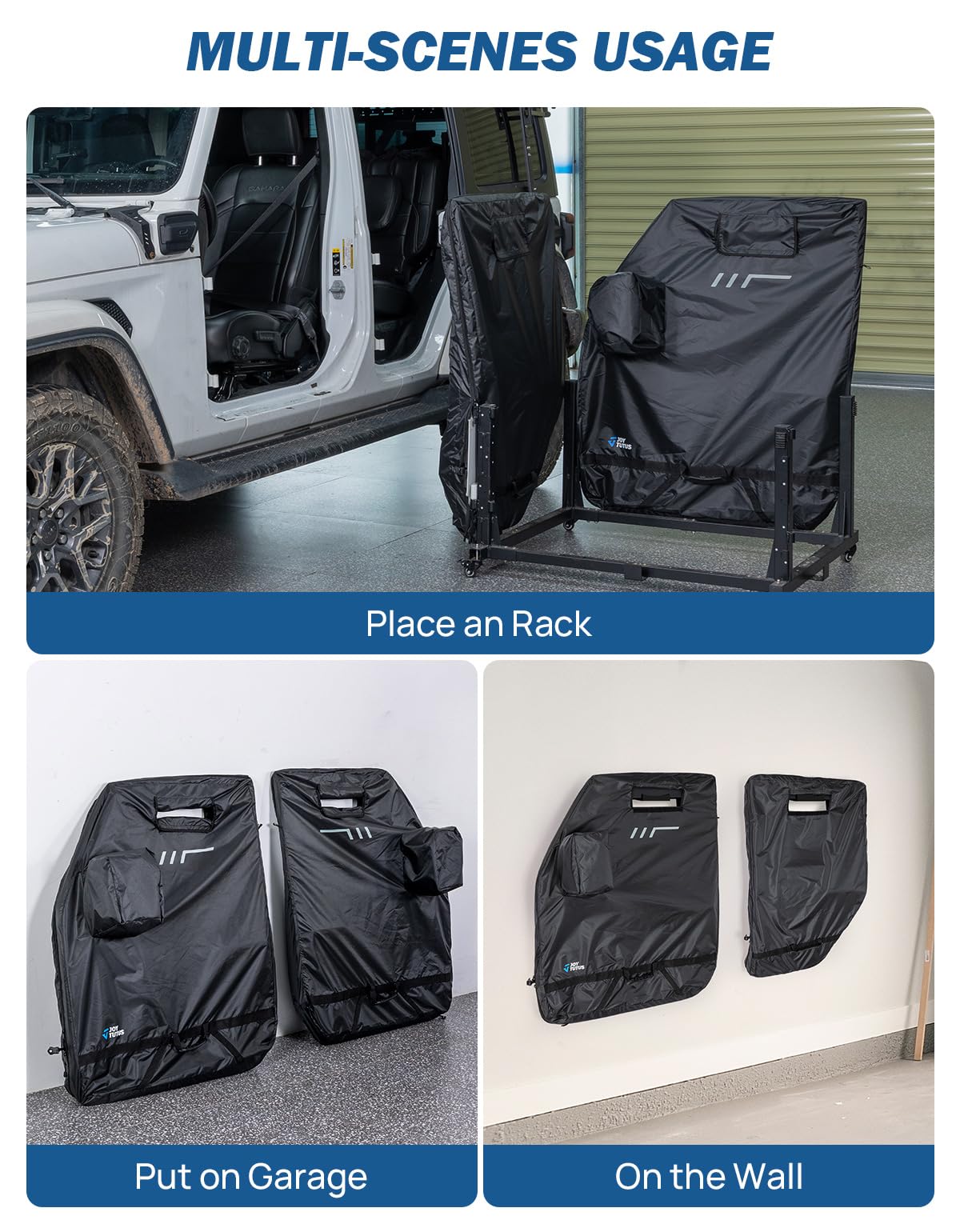 JOYTUTUS hanging door in garage showing easy wall storage and visibility