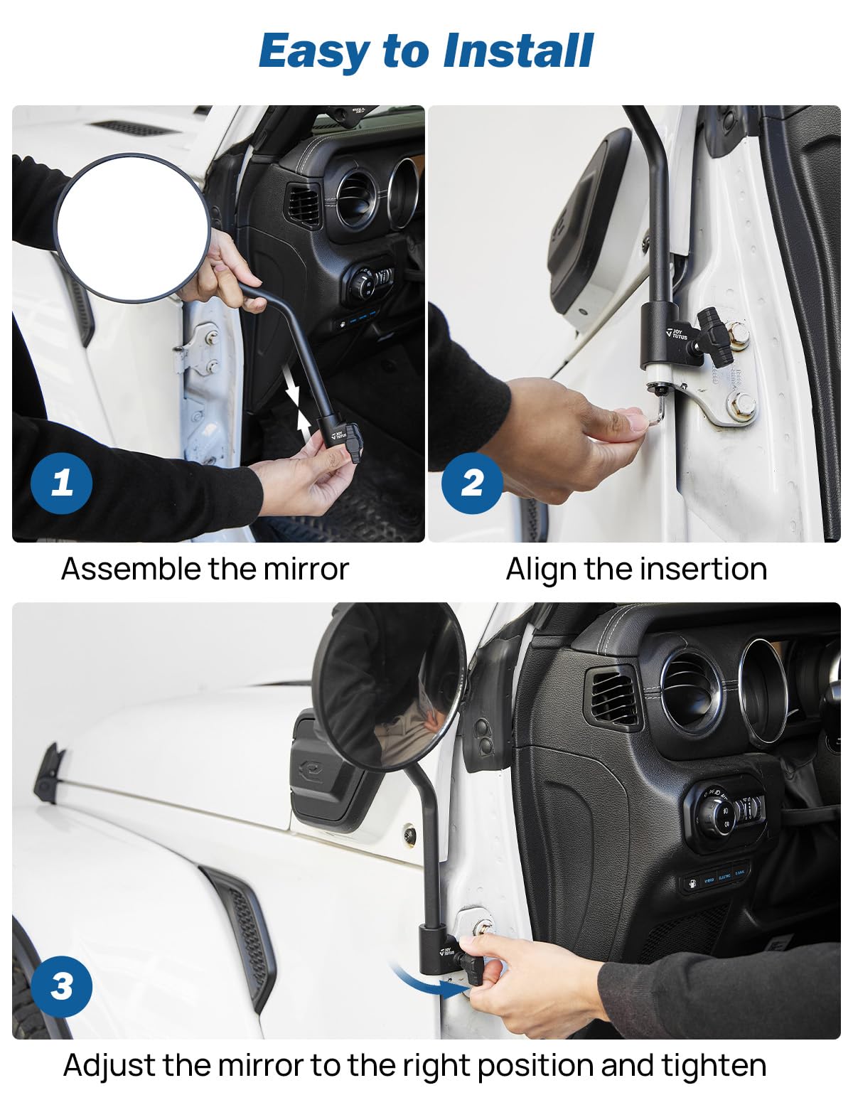 JOYTUTUS hinge mount detail with included hardware for easy install