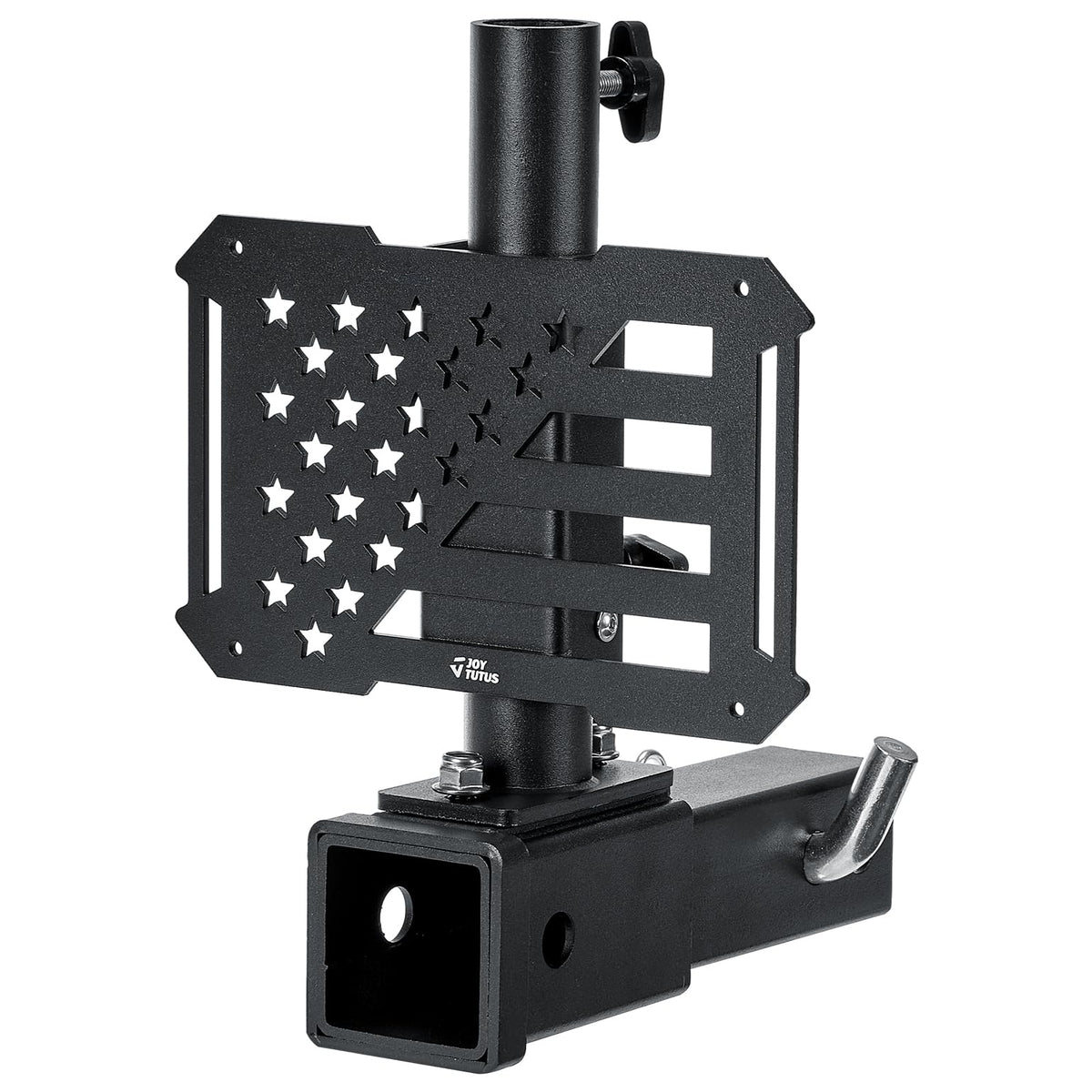 JOYTUTUS front view of hitch flag holder showing sturdy fit and easy installation