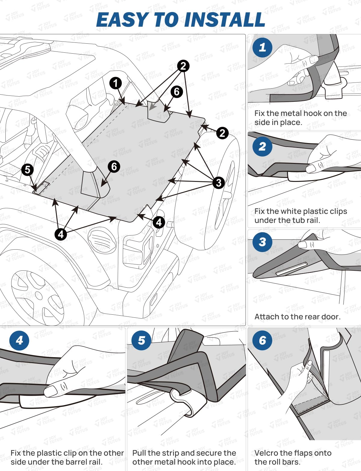 JOYTUTUS hook and loop flap wrapped around roll cage to block debris