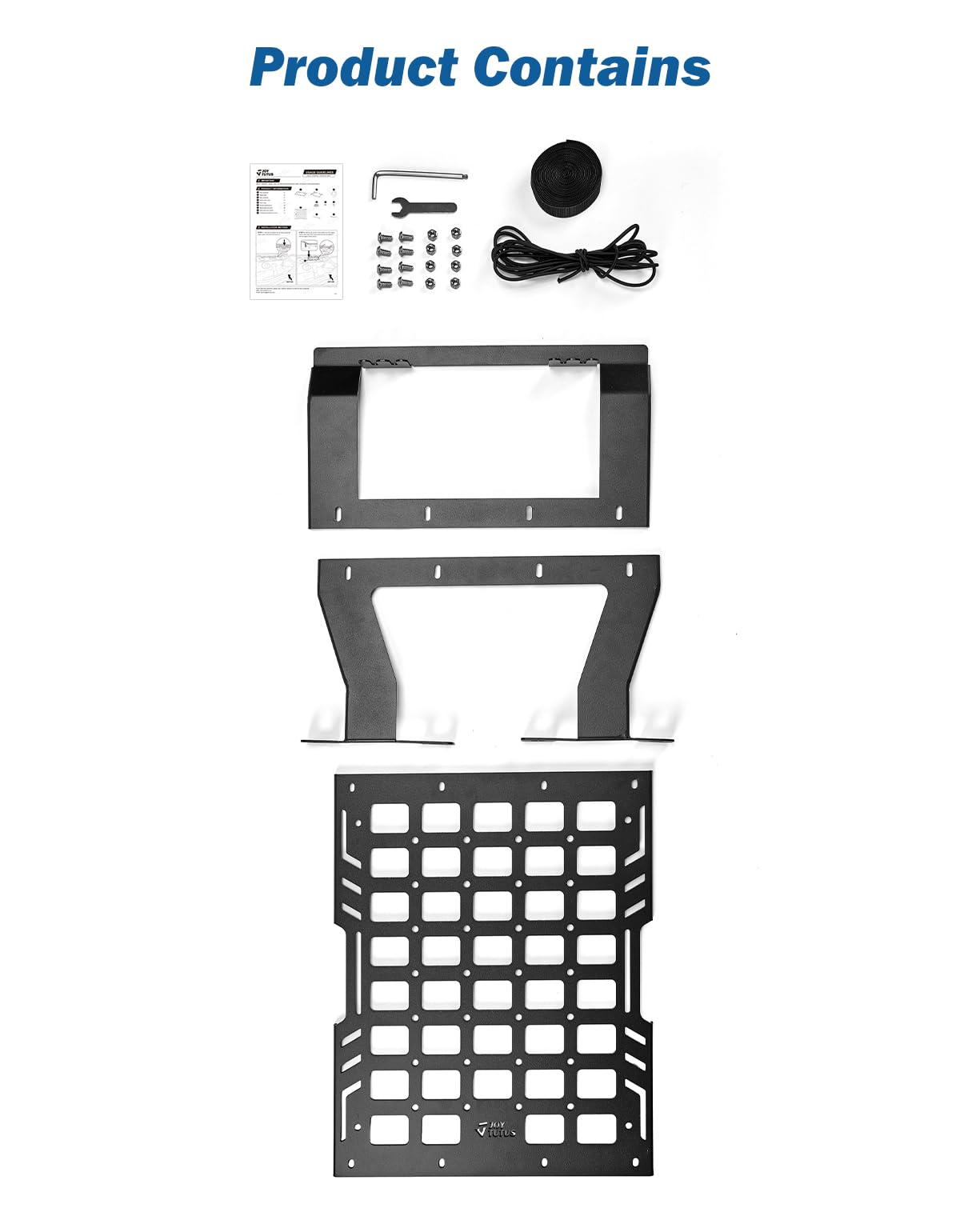 JOYTUTUS installation hardware laid out showing no-drill, bolt-on convenience benefit