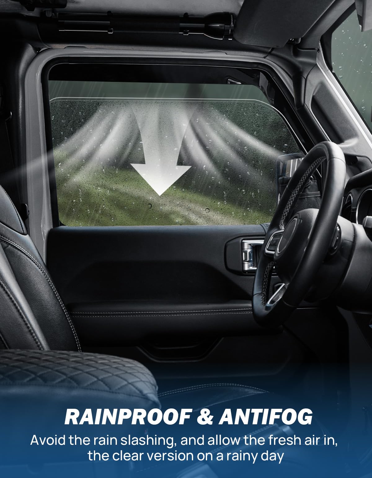 JOYTUTUS installed on driver front window showing rain diversion benefit