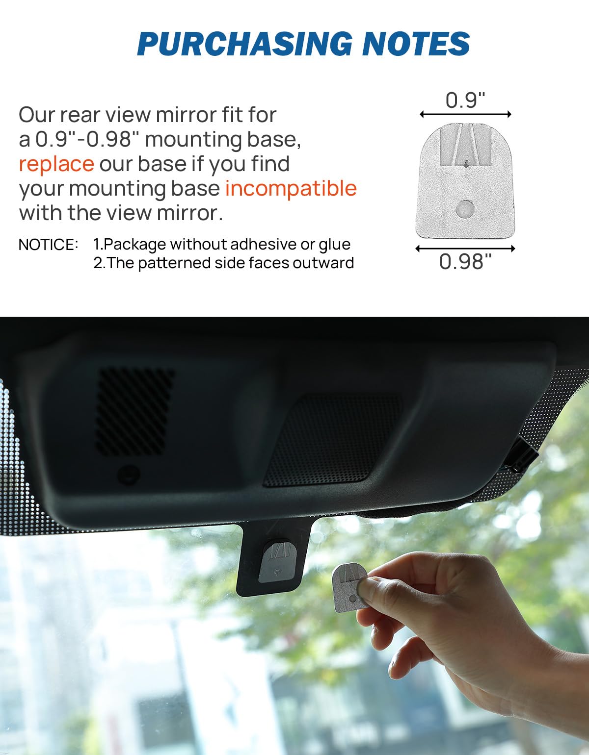 JOYTUTUS mirror installed on windshield demonstrating secure OEM-style fit and improved rear view
