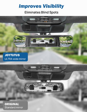 JOYTUTUS installed on car mirror demonstrating wider rear visibility benefit
