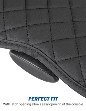 JOYTUTUS cover installed on Ram jump-seat console demonstrating snug no-slip fit