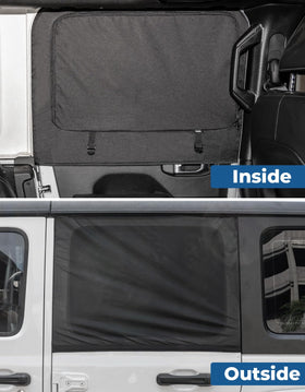JOYTUTUS installed on a Wrangler rear window demonstrating full coverage and privacy benefit