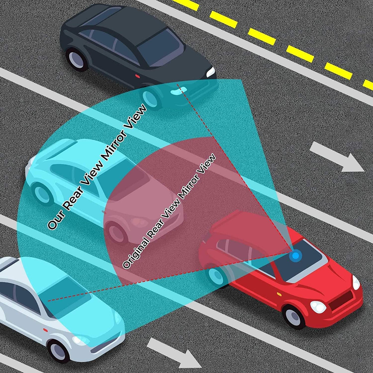 JOYTUTUS installed inside car showing panoramic wide view for safer lane changes
