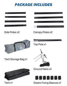 JOYTUTUS campsite setup with tent and awning expanding outdoor living space
