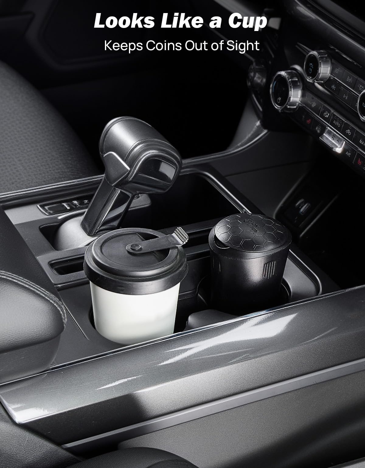 JOYTUTUS in car cup holder during drive showing reduced clutter benefit