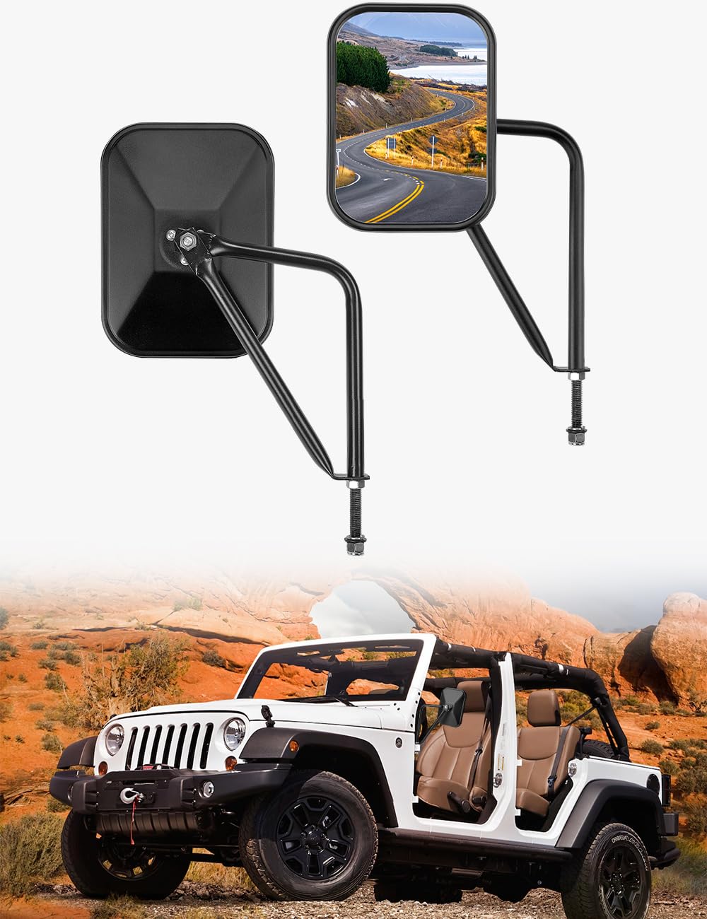JOYTUTUS mirrors on a doorless Jeep in use improving rear visibility