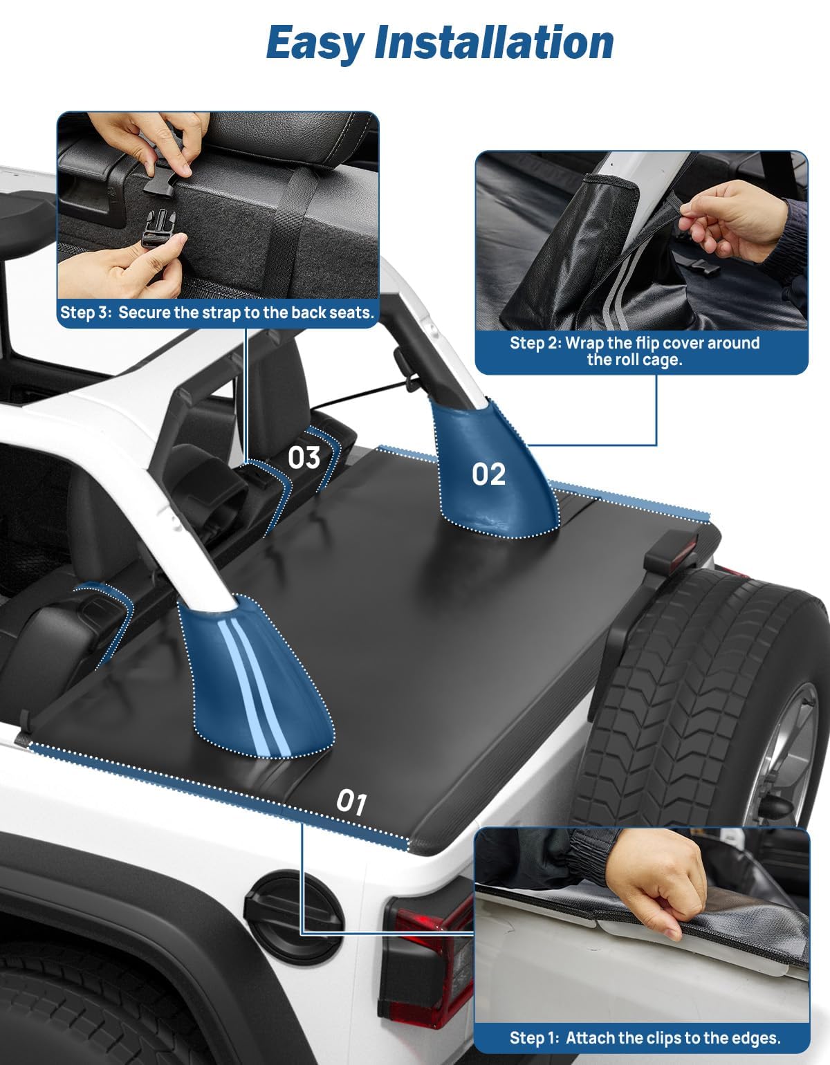 JOYTUTUS lifestyle image of Wrangler on road trip showcasing protected cargo area
