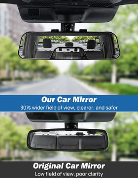 JOYTUTUS mirror mounted in car demonstrating expanded rear visibility