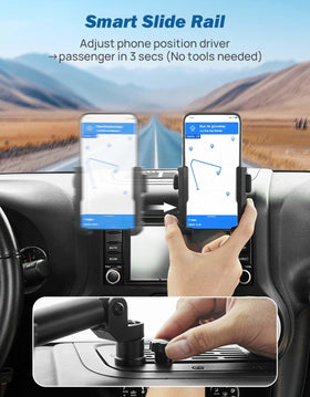 JOYTUTUS mounted phone in portrait view demonstrating one-handed adjustment convenience