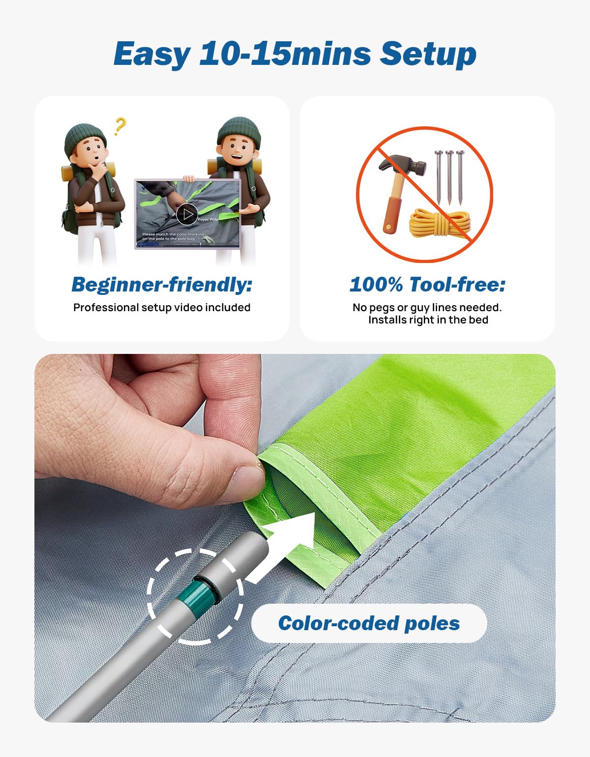 JOYTUTUS pole connection and spare poles showing easy assembly benefit