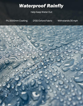 JOYTUTUS rainfly and seams close-up demonstrating weather resistance benefit