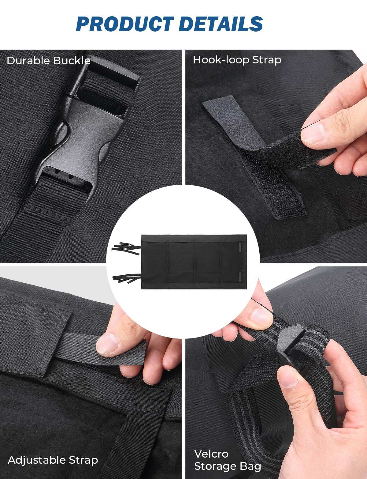 JOYTUTUS secured on folded soft top with straps, preventing shifting