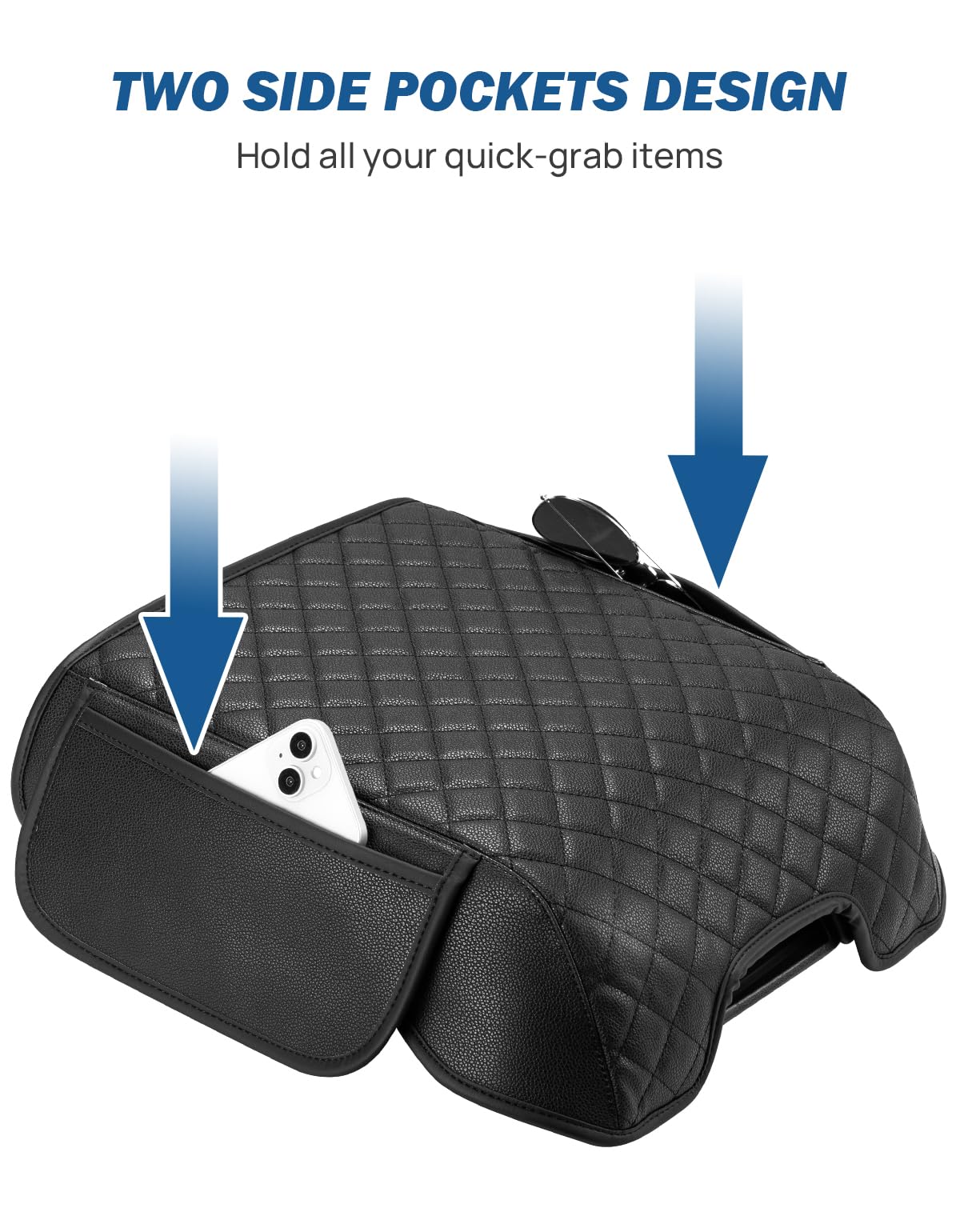 JOYTUTUS side pocket holding phone and sunglasses for quick-access storage