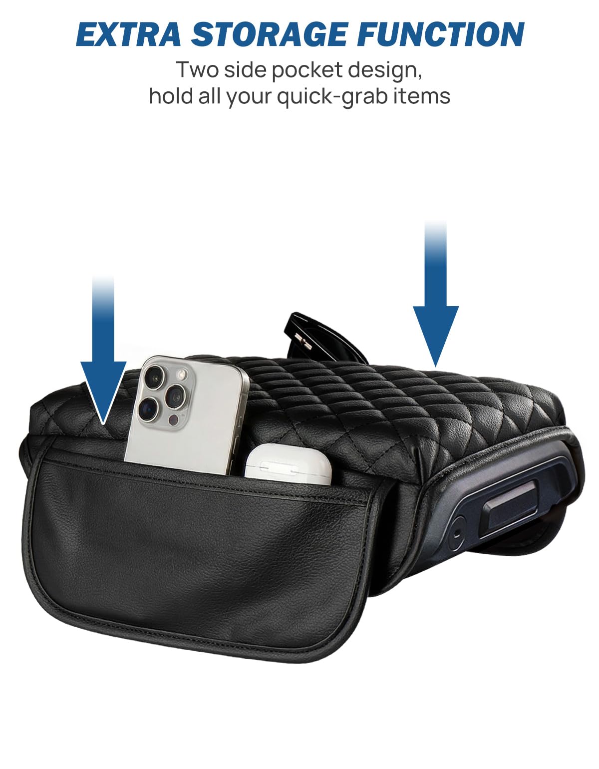 JOYTUTUS leather side pockets holding phone and keys for storage