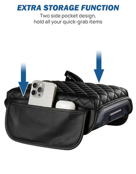 JOYTUTUS leather side pockets holding phone and keys for storage