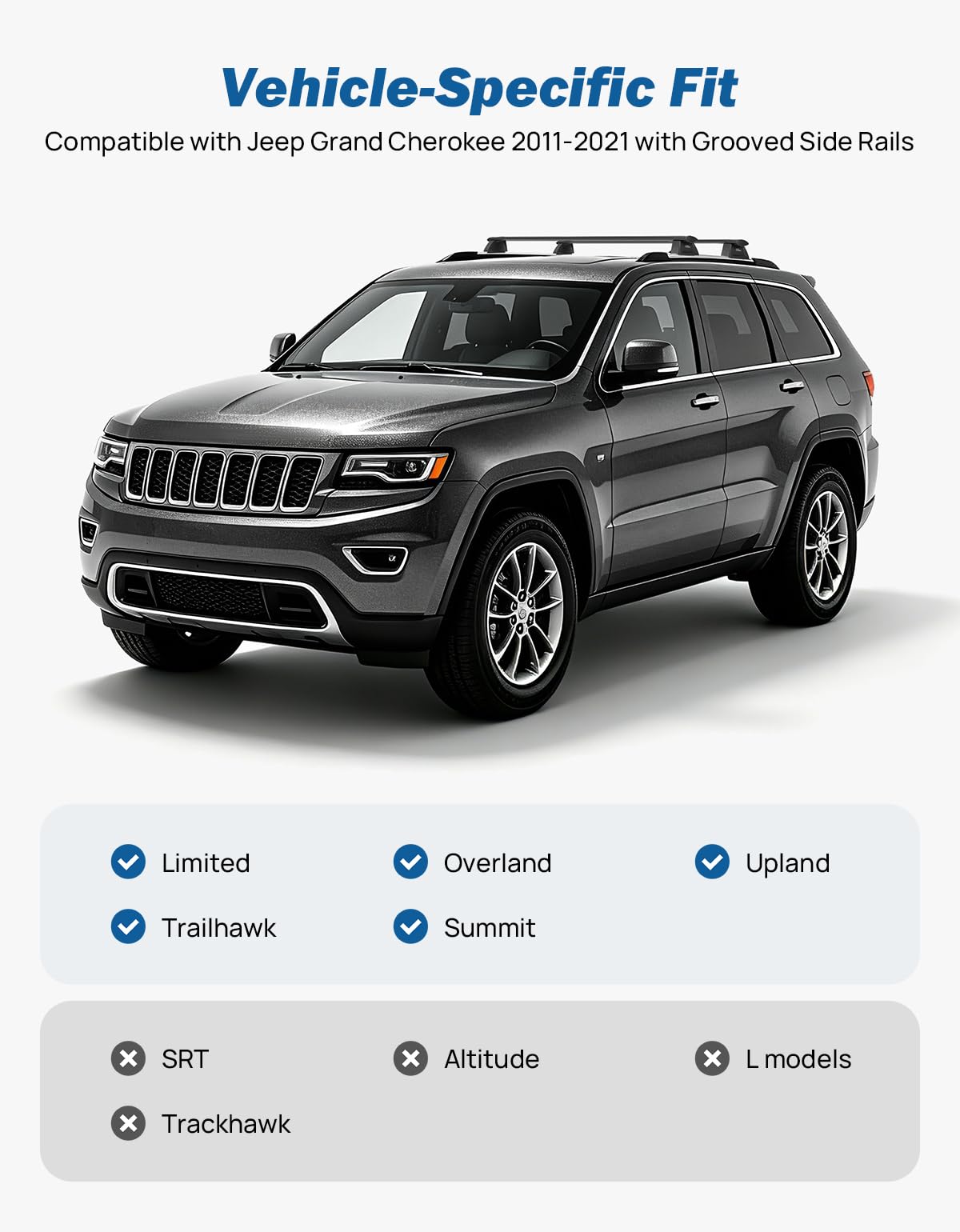 JOYTUTUS side profile on Jeep Grand Cherokee roof demonstrating sleek fit and strength