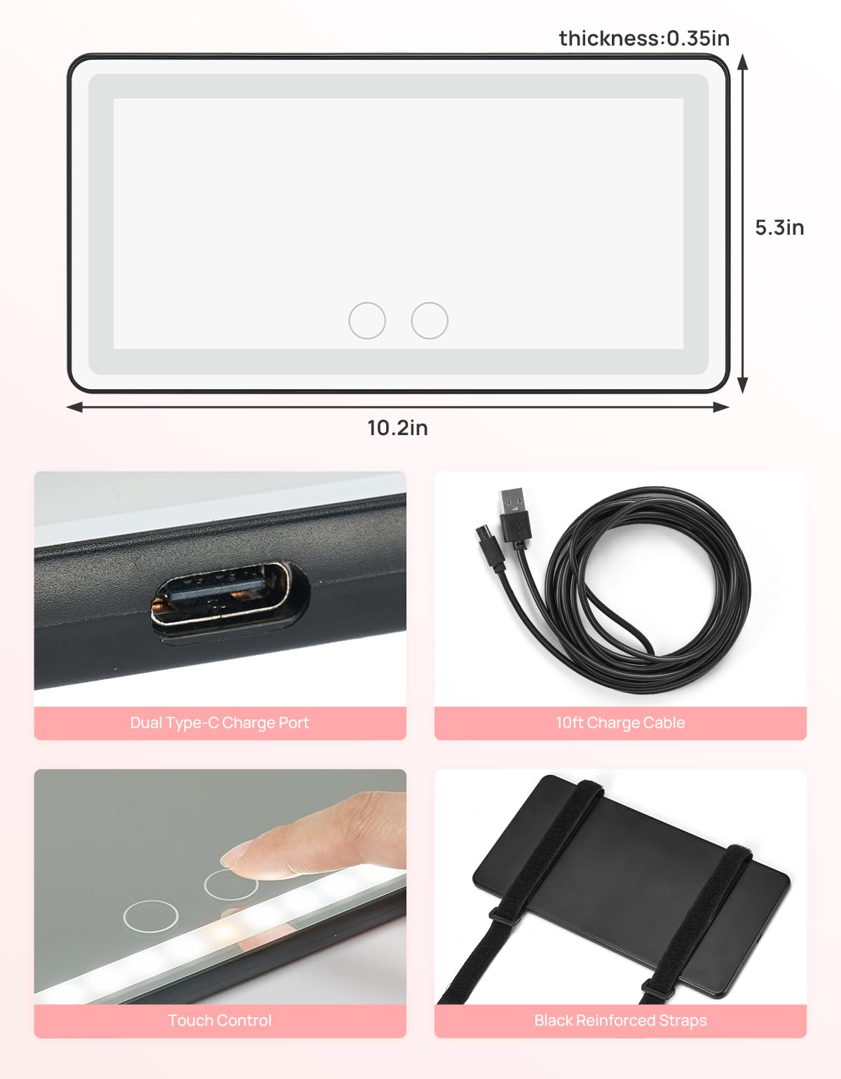 JOYTUTUS mirror next to ruler showing compact size and portability benefit