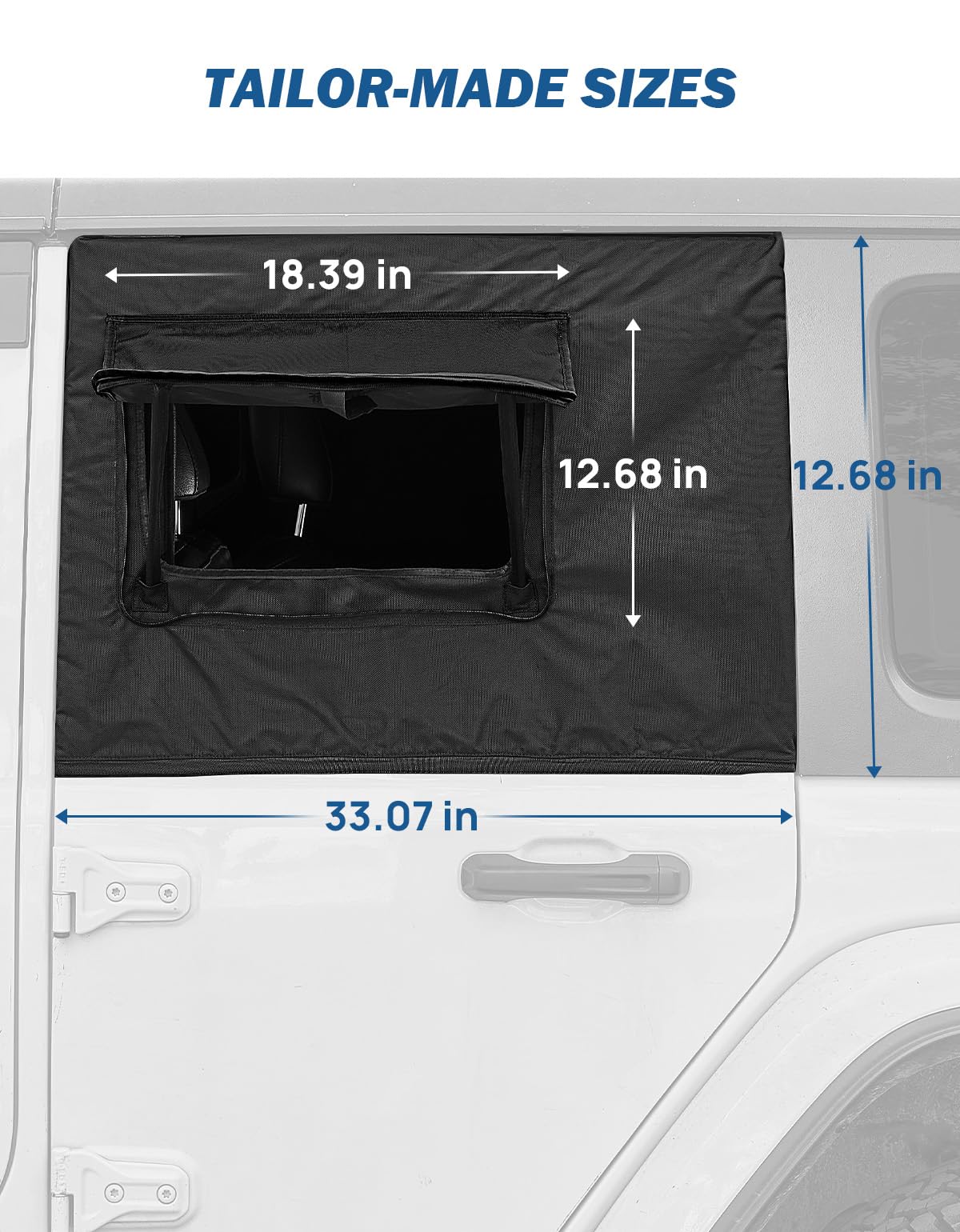 JOYTUTUS size comparison with hand showing coverage scale and easy install benefit