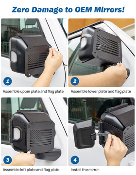 JOYTUTUS mirror next to Jeep door for scale showing compact, durable footprint