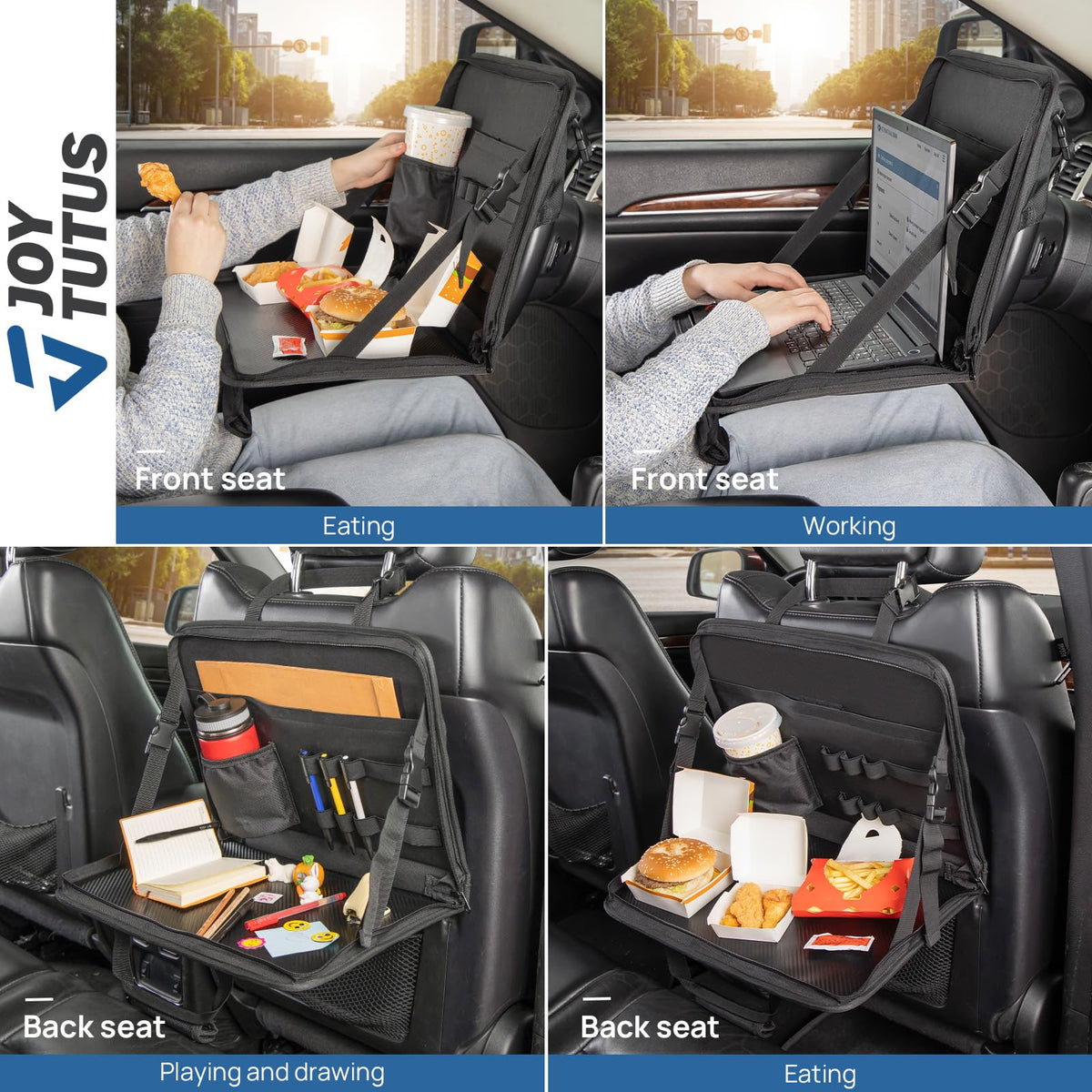 JOYTUTUS tray mounted on steering wheel with laptop providing stable work surface