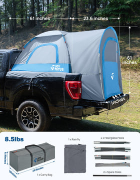 JOYTUTUS tent fitted in pickup bed showing exact size and scale