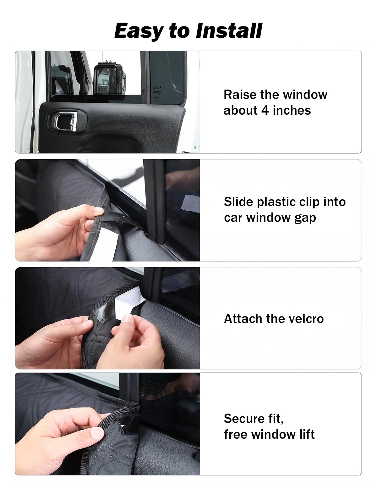 JOYTUTUS window-gap clip installation showing easy, tool-free attachment