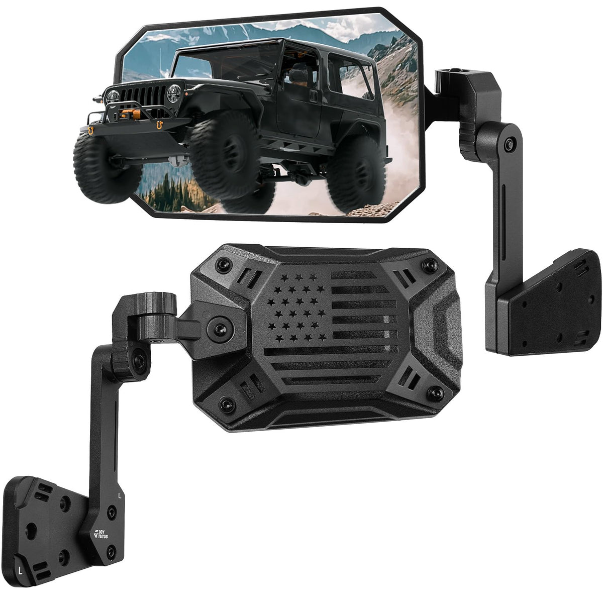 JOYTUTUS front view mirror mounted on Wrangler showing wider field of view