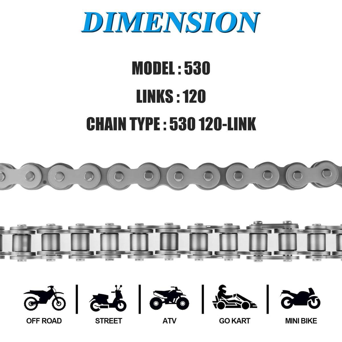 JOYYANGFANG full 120-link chain laid out for easy measuring and trimming