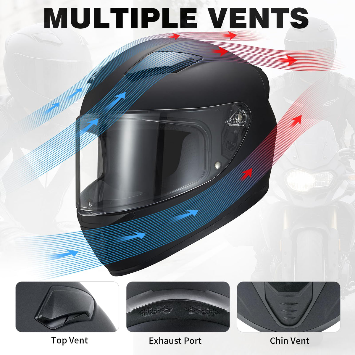 JQF Gear helmet on motorcycle showing real-world scale and coverage