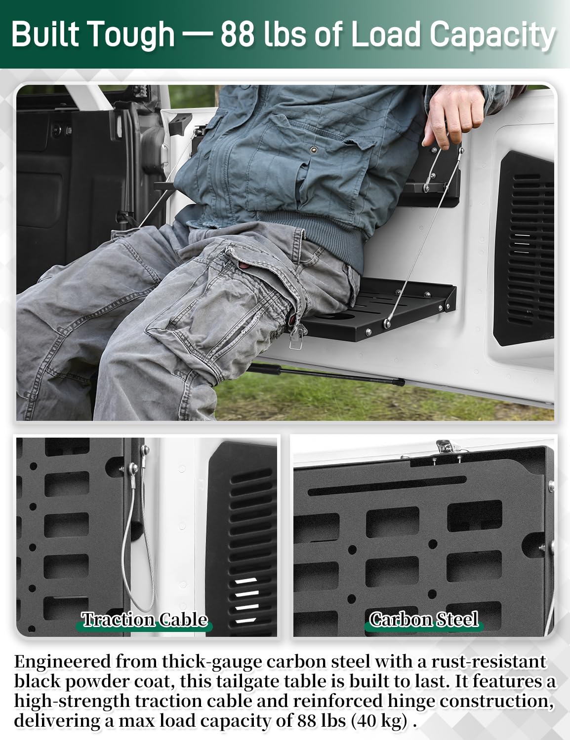 JROAD close-up of double-layer carbon-steel shelf showing durability