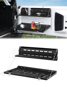 JROAD front view of tailgate table showing secure fit and extra workspace