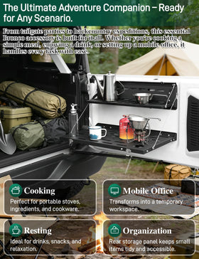 JROAD tailgate table used at campsite showing convenient prep surface