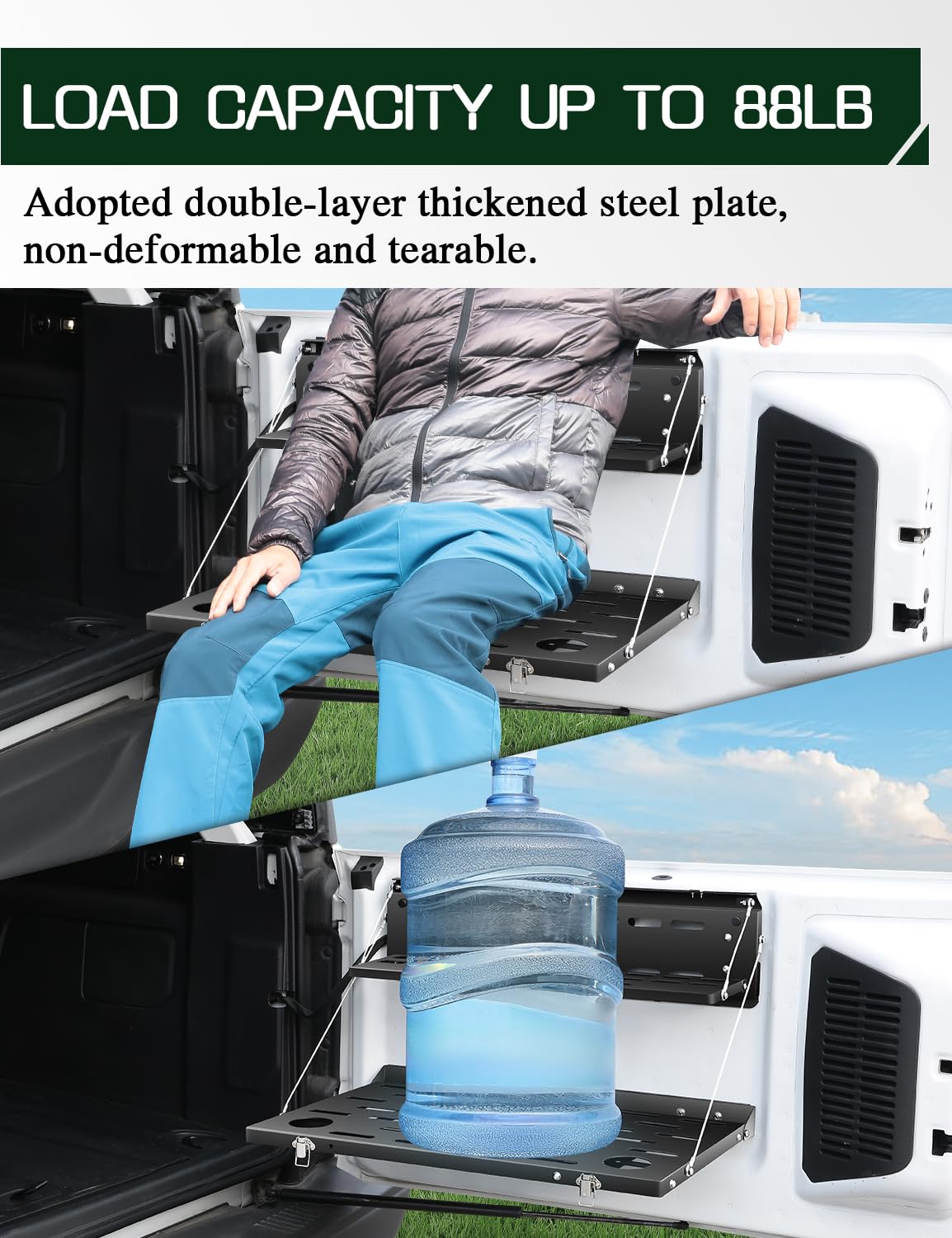 JROAD tailgate table beside cooler to show real-world size and scale