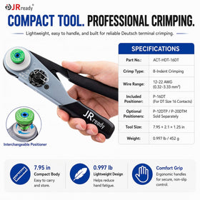 JRready ACT-HDT-16DT crimper detail showing consistent professional crimps