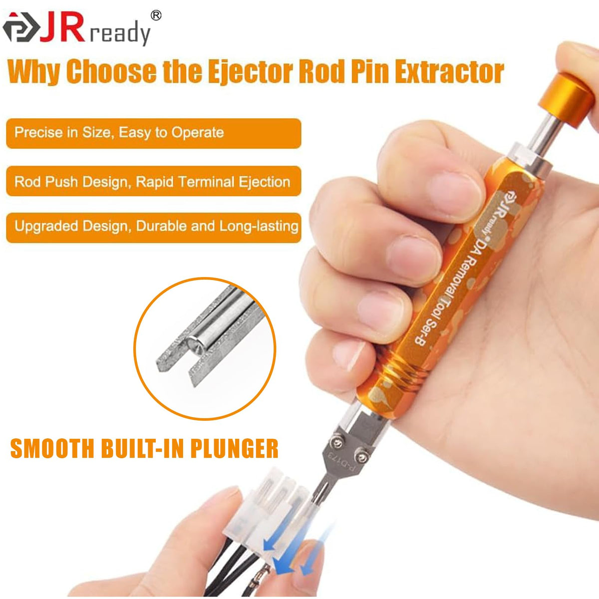 JRready built-in plunger detail demonstrating quick depress-and-eject action