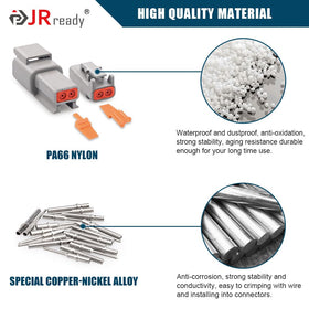 JRready crimped wire next to ruler showing proper 20–22 AWG fit and correct termination