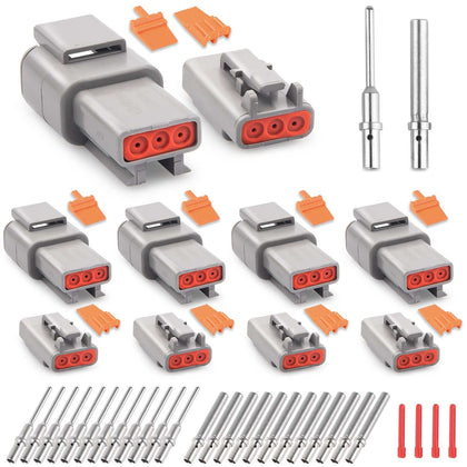 JRready front packaging showing four DTM 3-pin connector sets and benefits