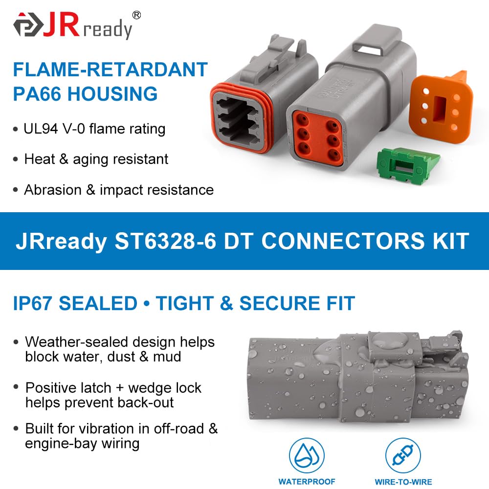 JRready connector installed on a wiring harness demonstrating durable connection under vibration benefit
