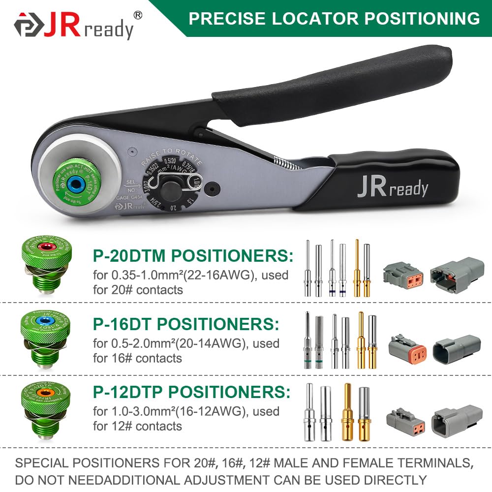 JRready crimp tool held in hand demonstrating compact size and single-hand control